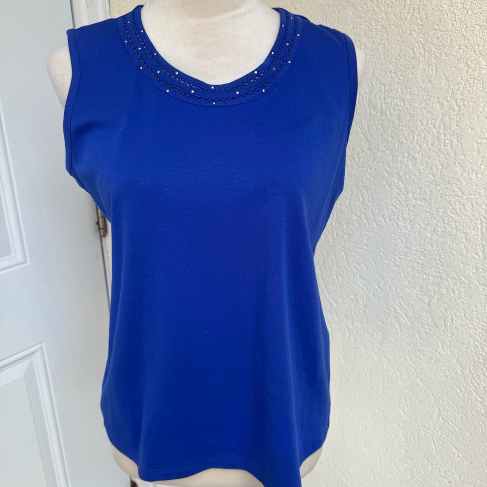 ALLISON DAILY.‎ Beautiful, blue sleeves tank top  Silver Studs on neckline.  PM